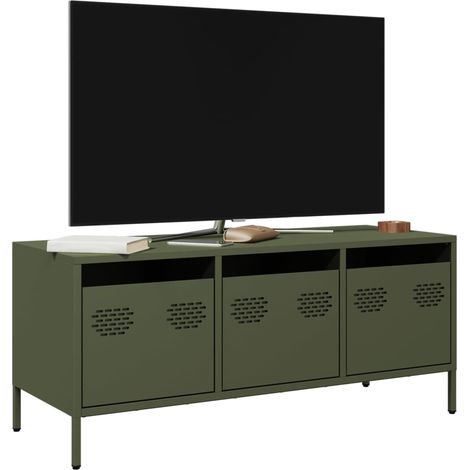 vidaXL Meuble TV vert olive 101,5x39x43,5 cm acier laminé à froid (1/6)
