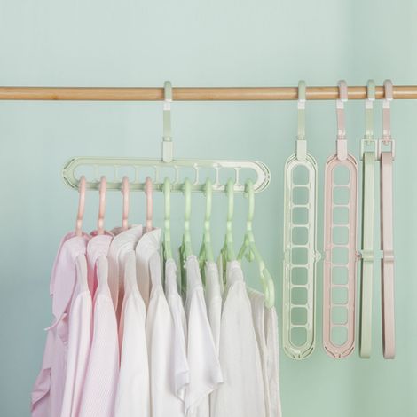 Ensemble de 4 cintres multifonctionnels et peu encombrants, cintre à plusieurs niveaux, cintre à 9 compartiments, étagère de rangement pour penderie, gain de place, convient aux vêtements lourds. (1/5)