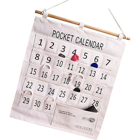 Calendrier de poche numéroté en coton et lin à carreaux du matin, à suspendre au mur, grand format (31 poches) (1/5)