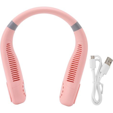 Ventilateur de cou sans pales, lumière respirante, 2400mAh rechargeable, mains libres, mini pour voyage extérieur rose (1/5)