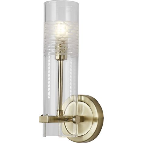 Searchlight Scope Applique murale de salle de bain en laiton satiné et verre gravé transparent (1/4)