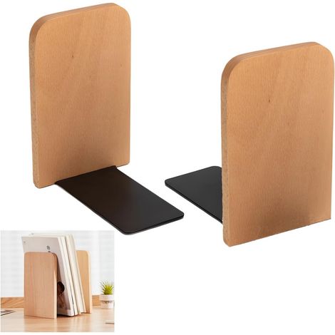 Set mit 2 Buchstützen aus Buchenholz, rutschfest, für Zuhause, Schule, Bibliothek, Büro, zur Bücheraufbewahrung