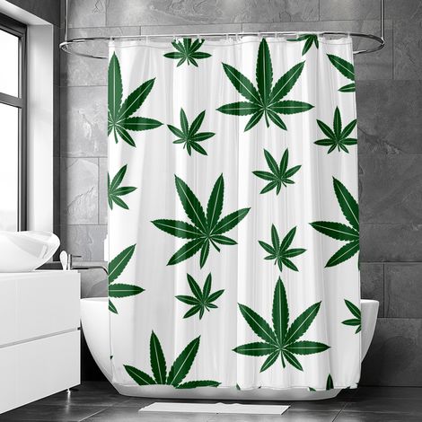 Rideau de douche motif feuilles chanvre décoratives, polyester imperméable, 90x180 cm (1/5)