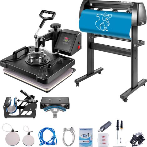 5 en 1 Presse à Chaud 29 x 38 cm + 720 mm Plotter de Découpe Vinyle, Traceur de Coupe Presse de Chaleur Machine de Découpe avec Logiciel SIGNMASTER 3 Lames pour Transférer Image sur T-shirt Sac