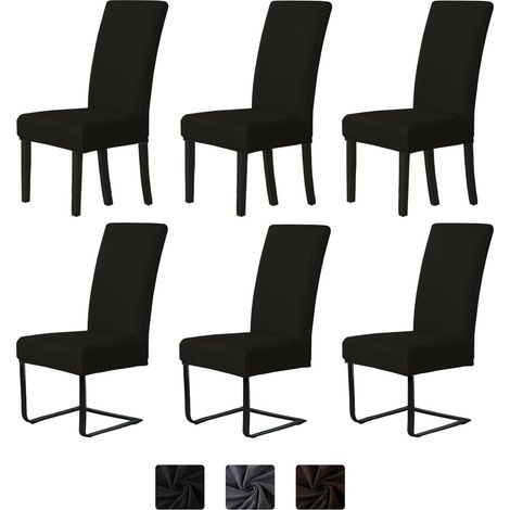 Stuhlhussen 6er Set Jacquard für Esszimmerstühle, Schwarz (1/5)
