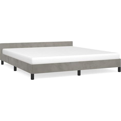 Lit adulte pour 2 personnes avec tête de lit, Structure de lit, Assemblage Facile, Gris clair 160x200 cm Velours OIB4053E (1/5)