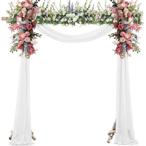Mariage Arche Tenture Blanc 160x600 cm Extérieur Mariage Rideau Tulle Arche Mariage Tenture Mariage Voilage Drapés pour Photographie Fête Mariage Cérémonie Rideau de Gaze (1/5)