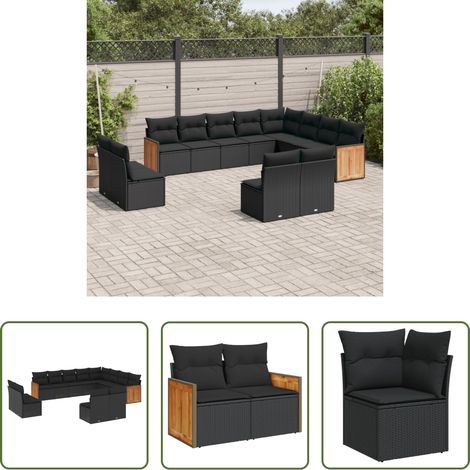 vidaXL Canapé en résine - Salon de jardin 12 pcs avec coussins noir résine tressée (1/5)