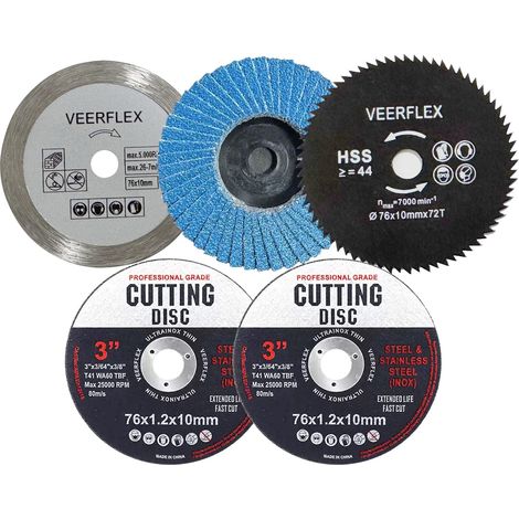 Lot de 5 disques de coupe de 76 mm pour meuleuse d'angle, disque de meuleuse d'angle de 76 mm, disques de meuleuse haute vitesse pour coupe de métal, pierre, bois et plastique, pour bricolage (1/5)
