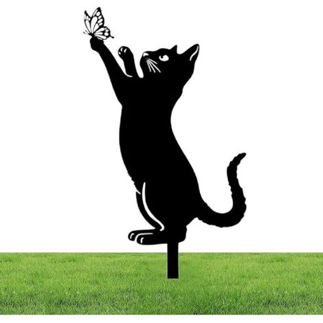 Statue De Chat En Métal Mignon 26cm Ornement Jardin Extérieur Piquet Cour Pelouse Animaux Creux (1/4)