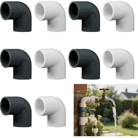 10 Pièces 20mm 90 degrés Raccords de Tuyauterie 2 Voies Coude Slip PVC, D'alimentation Coulissant Raccords à Angle Droit Plastique Résistant, Changer de Direction, Connexion de Tuyau d'eau de Jardin (1/5)