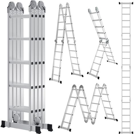 TolleTour Escalera multiposición 7 en 1 de aluminio, 4x5 peldaños, aprox. 582 cm / 5,8 m, plegable, antideslizante, carga máxima 150 kg (1/5)