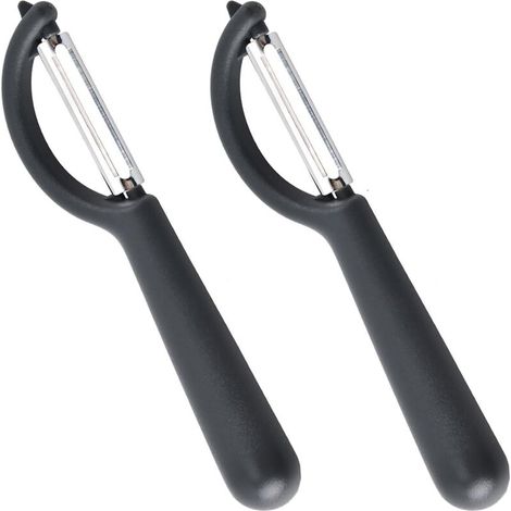 Éplucheur Universel (2 Pcs), Éplucheur pivotant en Acier Inoxydable, Couteau Cuisine avec Lame Tranchante pour Légumes Fruits, Noir (1/4)