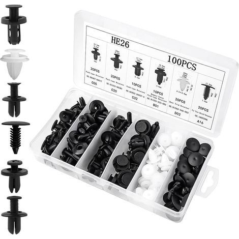 Lot de 100 Clips Fixation Auto Universels - Plastique Nylon pour Revêtement Porte Voiture Compatible VW, Mercedes, BMW (1/3)