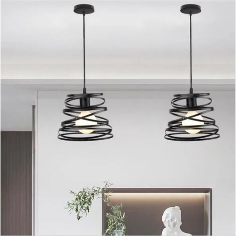 Lot de 2 Lustre Suspension Salon en Métal Noir Lampe Suspension Luminaire Industrielle Style Vintage pour salon Chambre (1/4)