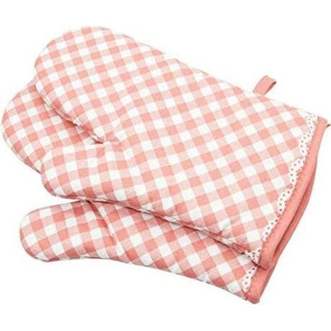 Gants Cuisine Coton - 1 paire Rose - Anti-dérapant Matelassé Grille (1/4)