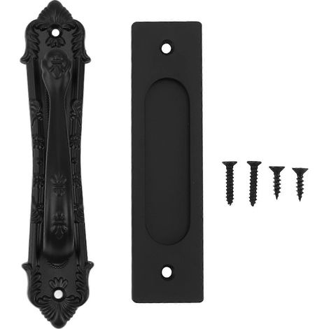 Poignée de porte coulissante de grange en alliage d'aluminium noir, sans perçage, double face, pour portail ou armoire (1/4)