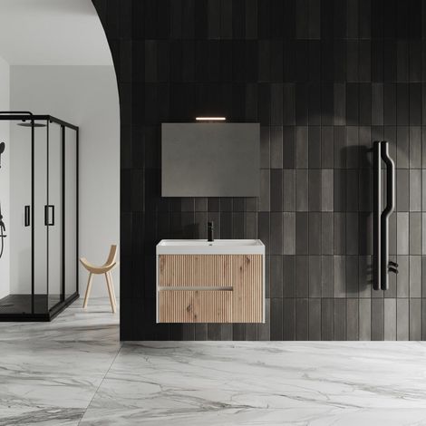 Mobiliario De Baño Cm 80 Roble Dorado Ahumado Con Espejo  Cortina (1/5)