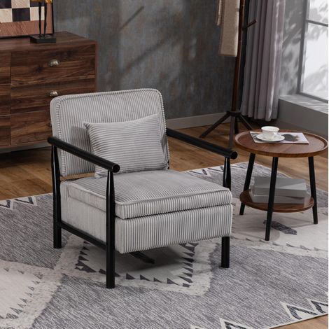 Poltrona 83x66x73 cm grigio chiaro – con cuscino lombare e vano contenitore, velluto MEUBLIV (1/5)