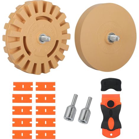 2 pièces (diamètre 100 mm et Ø 88 mm) – Gomme à film, disque à effacer, roue avec adaptateur – Utilisation avec visseuse sans fil, meuleuse droite pour enlever les résidus de colle, etc (1/5)