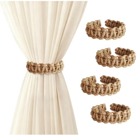 4 Pièces Embrasse de Rideaux Tressé Bohème,Support de Rideau pour Macramé,Attache Rideau sans Percage Corde,Pince à Rideaux Decoration,Accessoires de Chambre pour La Maison et Le Bureau (1/5)