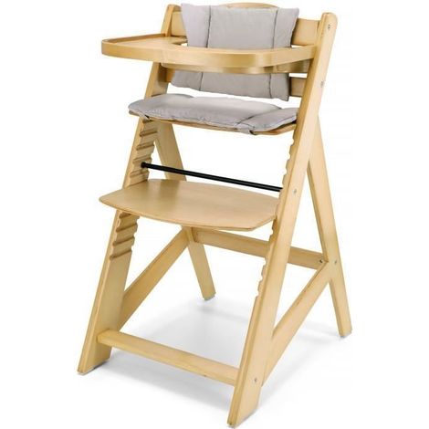 Chaise haute évolutive - Bois massif beige - Plateau amovible - 45 x 58 x 87 cm