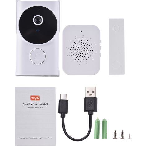 Sonnette intelligente WiFi, caméra de porte avec carillon, contrôle par application TY, vision nocturne infrarouge, interphone vidéo rechargeable, audio bidirectionnel, pour villa, bureau, appartement (1/5)
