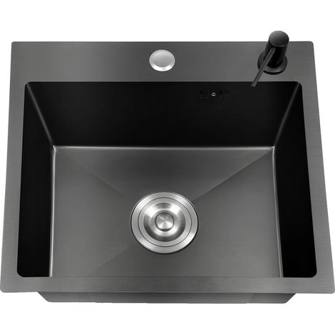Lavello da cucina in acciaio inox 201, dispenser di sapone con capacità di 150 ml, diametro del foro di scarico 11 cm, forma rettangolare. (1/5)