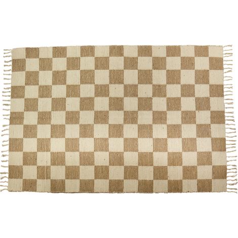 Tapis déco damier à franges en coton et jute 140x200cm (1/4)