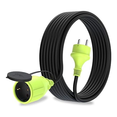 Extension Cable with Schuko Plug for Outdoor Use IP44 Waterproof Cable H05RR-F3G 1.5 mm² Protective Contact Socket Outdoor Electrical Extension Cable Black/Green (1/5)
