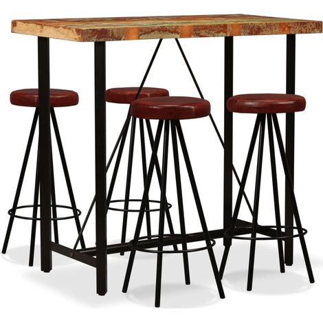 Set muebles de bar 5 pzas madera maciza reciclada cuero genuino vidaXL (1/5)