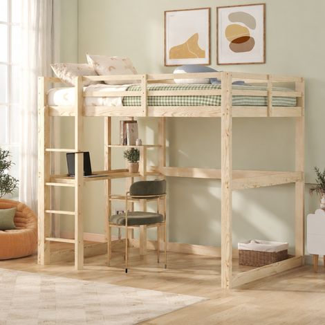 Cama alta infantil 140x200 cm de madera con almacenaje, sin colchón FloraGrace (1/5)