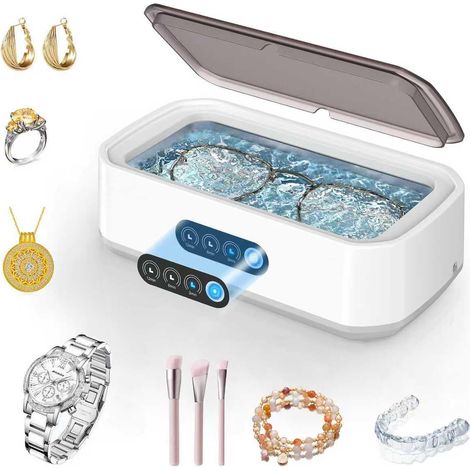 Nettoyeur ultrasonique 48 kHz amélioré, modèle 2025, pour bijoux, 650 ml, adapté aux lunettes, bagues, bracelets de montre et bijoux en argent. (1/5)
