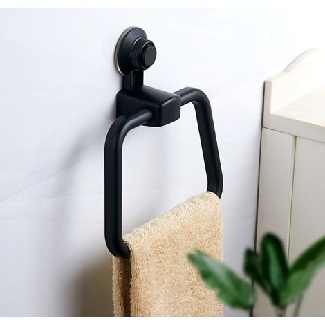 MIMOSON-Black Towel Ring No Drilling Abs Towel Ring Suction Cup Plastic Towel Rack Towel Rack Bathroom Acces (1/5)