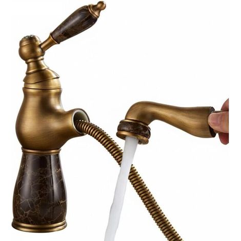 Einloch-Waschtischarmatur mit ausziehbarer Brause, Antikbronze-Finish, Aufsatzmontage – 1-teilig
