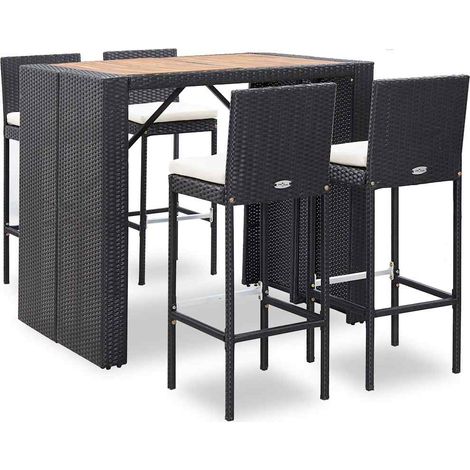 Ensemble de bar 5 pcs-Bar d'extérieur Résine tressée et bois d'acacia Noir (1/5)