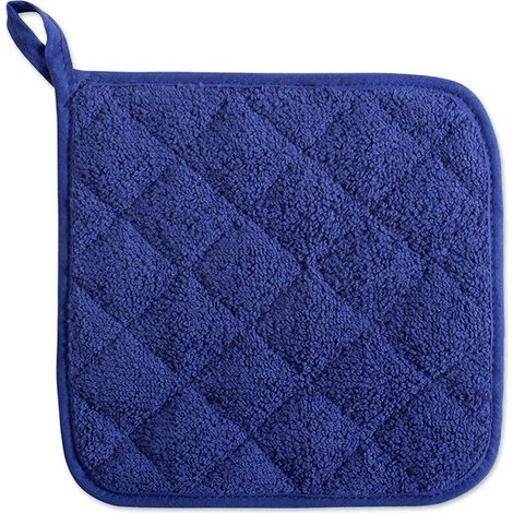 Confezione da 5 presine in spugna resistenti al calore, blu scuro, 18 x 18 cm, ideali per cucinare e cuocere al forno. (1/5)