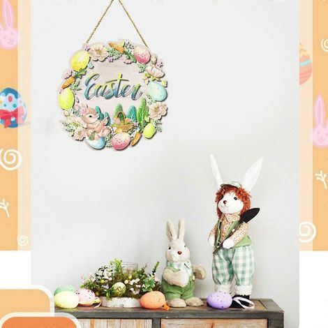 Décoration murale de Pâques : lapin et carotte, pendentif en bois décoratif pour chambre à coucher (1/4)