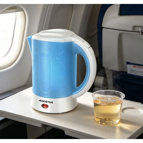 Bouilloire portable Aigostar 0.6L 650W chauffe rapide, compacte légère pour maison bureau voyages