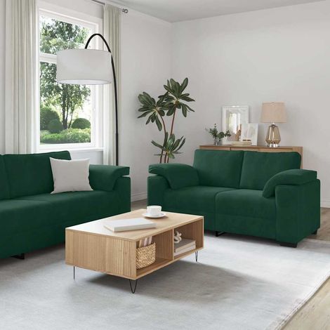 vidaXL Juego de sofás con cojines 3 piezas terciopelo verde oscuro (1/5)