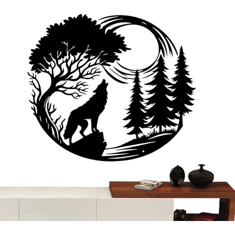 Décoration murale en métal avec loup hurlant - Décoration murale artistique - Silhouette d'animal créative pour salon, chambre à coucher, maison et cabane rustique, décoration murale en (1/5)
