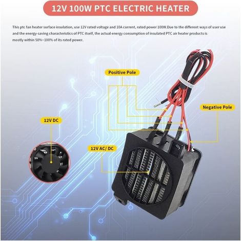Chauffage d'air PTC 100W 12V – Thermostat automatique – Chauffe rapidement pour espaces confinés – Installation facile avec trous de montage (1/3)
