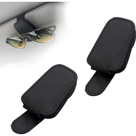 Étui à lunettes de soleil pour voiture – Étui en cuir pour pare-soleil – Clip pour lunettes pour camions, SUV et intérieurs de voiture (noir, paquet de 2) (1/4)