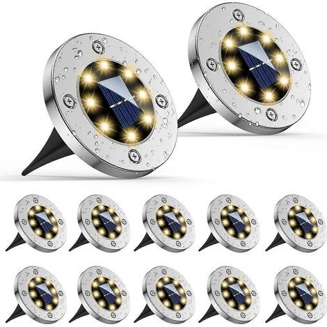Set mit 12 Solarleuchten für den Außenbereich, 8 LED-Solarstrahler, IP65 wasserdicht, für Einfahrt, Garten, Terrasse oder Hof.