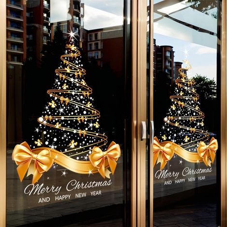 Juego de 2 adhesivos grandes dorados para árbol de Navidad, 65x45cm Adhesivos estáticos para árbol de Navidad, decoración navideña de paredes, ventanas, puertas y escaparates