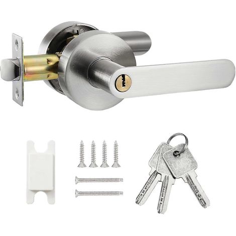 Poignée de porte à levier, verrou de poignée de porte à levier, serrure de porte d'entrée à clé (argent) (1/5)