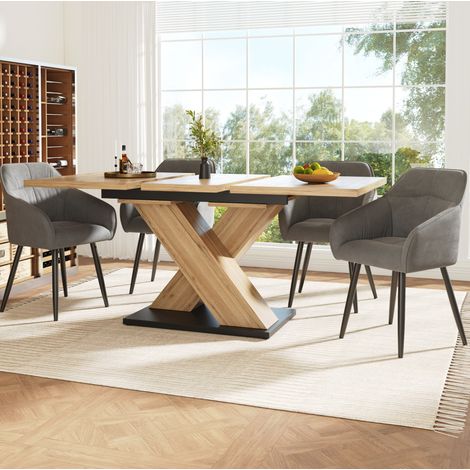 Tavolo da pranzo 119-158,5x80x75 cm naturale in MDF allungabile con gambe incrociate e piedini regolabili (1/5)