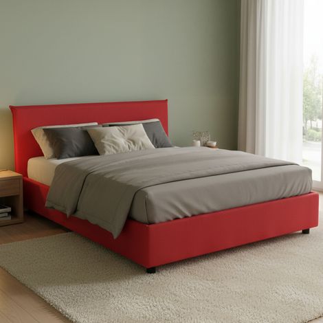Talamo Italia Cama matrimonial Betty, Cama contenedor con revestimiento de tela, 100% Made in Italy, Apertura frontal, adecuado para colchón Cm 160x190, Rojo, con embalaje reforzado (1/5)