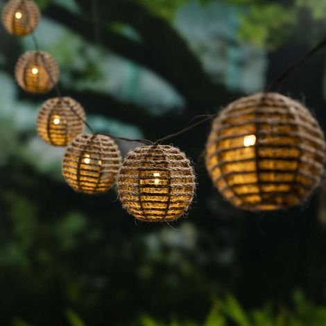 Cémonjardin – Guirlande lumineuse solaire 20 ampoules LED blanc chaud – Câble marron 5,68m – Éclairage statique ou clignotant – IP44 extérieur