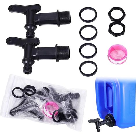 Set of 2 plastic water tanks, 3/4 inch water tap adapter, water tap adapter, plastic replacement taps for garden cisterns, rainwater tanks, water tanks and water tanks (black) (1/5)